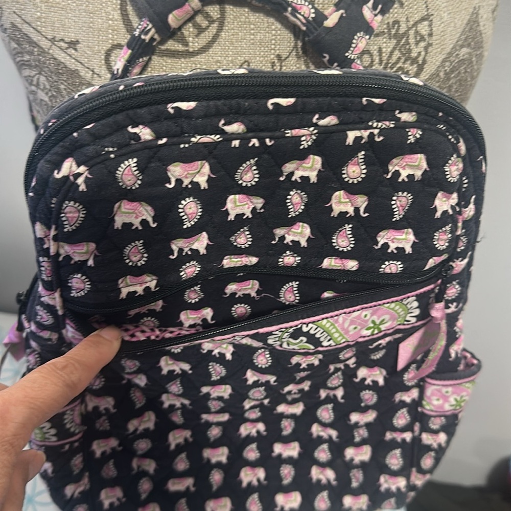 Vera Bradley Black Backpack With Pink Elephant Pa… - image 2